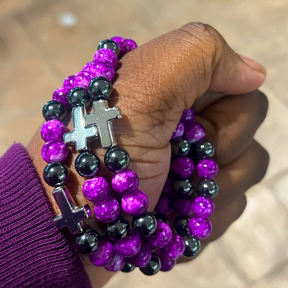 Purple zinc cross bracelet